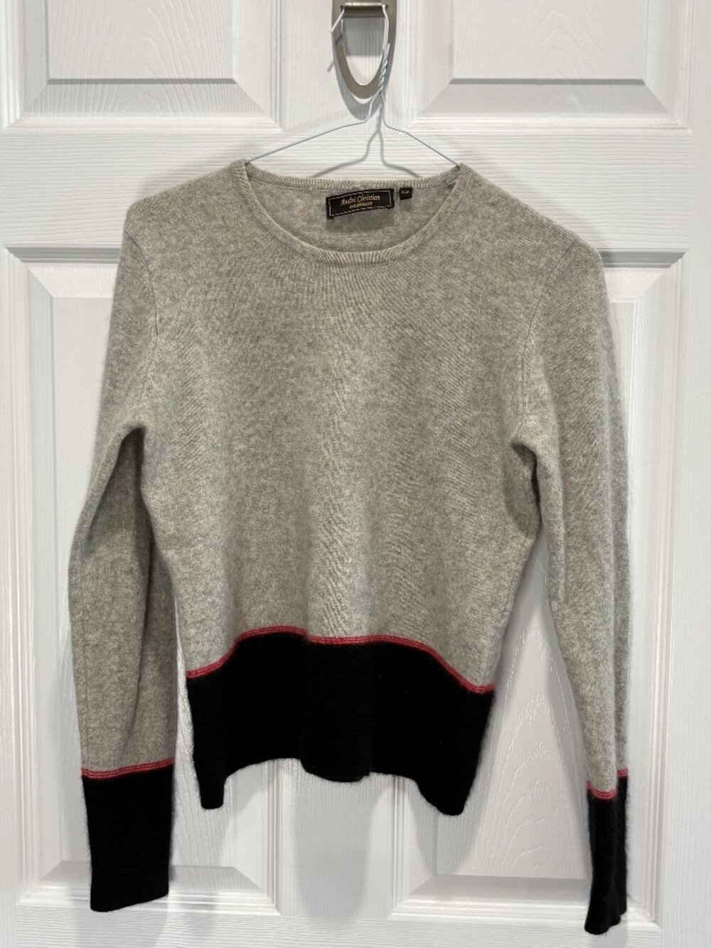 Andre Christian 100% Cashmere Colourblock Sweater, Gray/Black, Size S